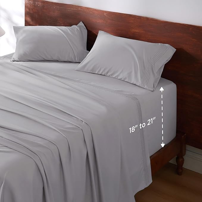 Deep Pocket Queen Sheets Set - Fits Mattresses Up to 21" Thick