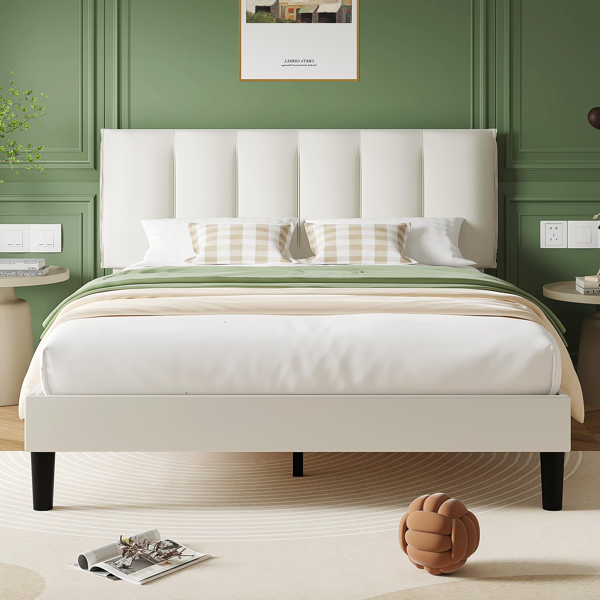 Queen Bed Frame with Upholstered Headboard