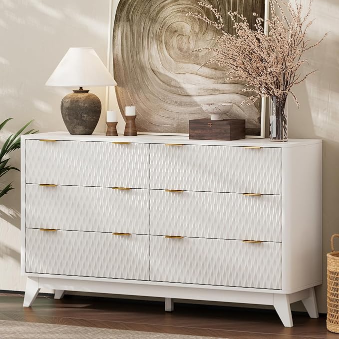 Diamond-Fluted 6 Drawers Dresser, Modern Dressers & Chests of Drawers
