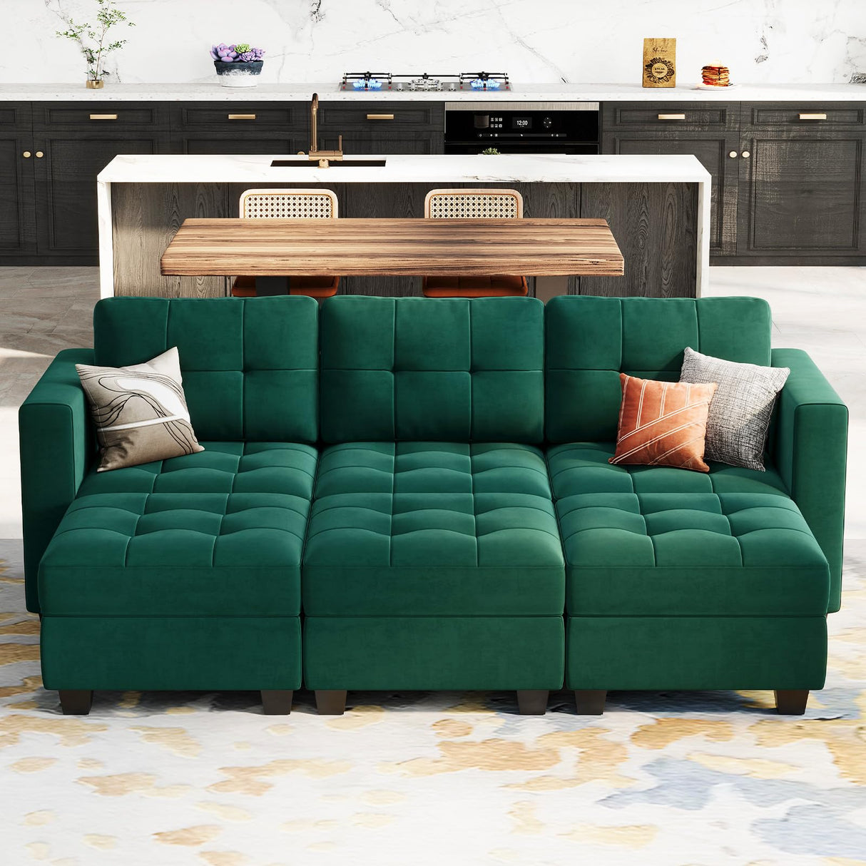 Modular Sectional Sleeper Sofa with Storage Velvet Fabric Sectional Couch