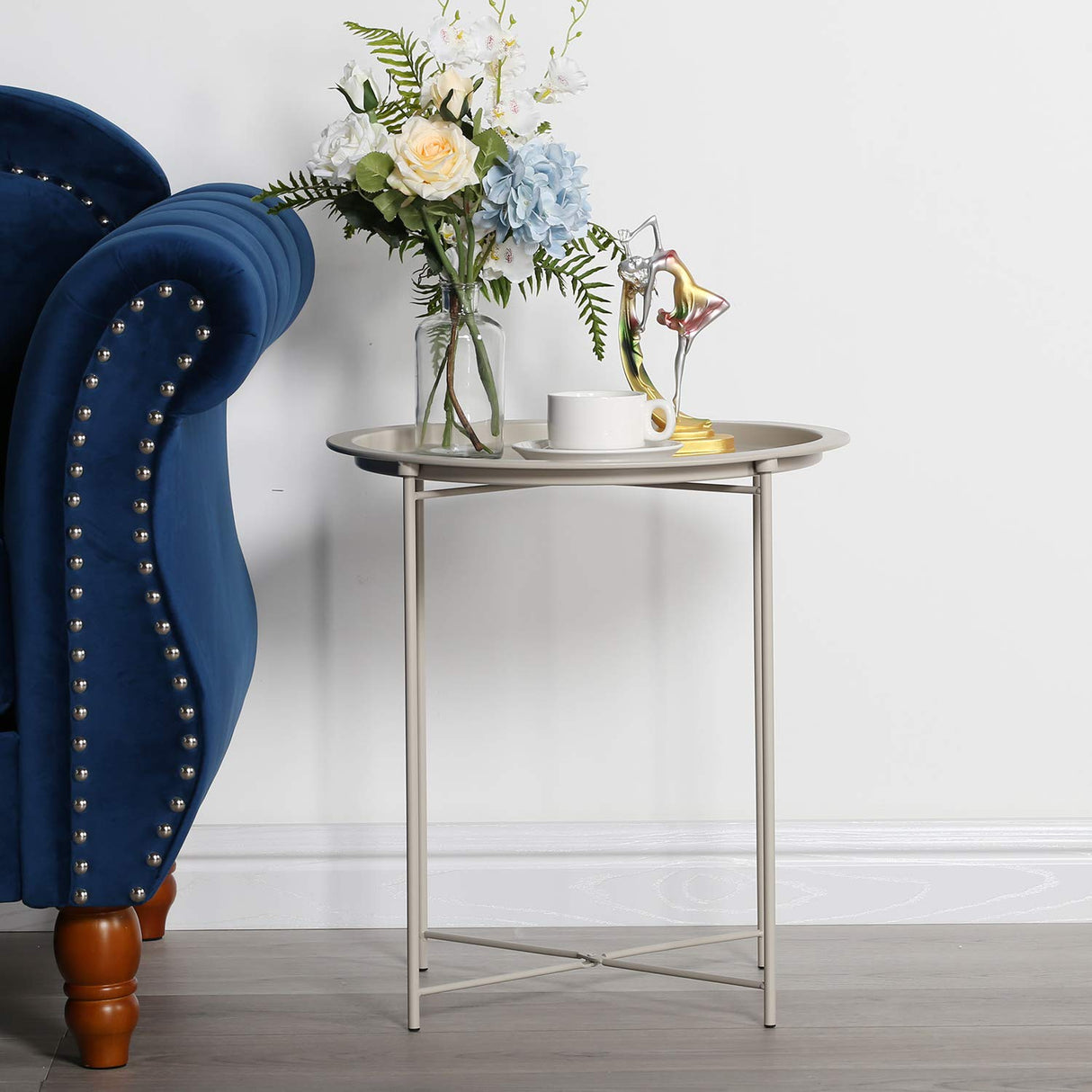 Side Table Round Foldable Tray Metal End Table,Coffee Table