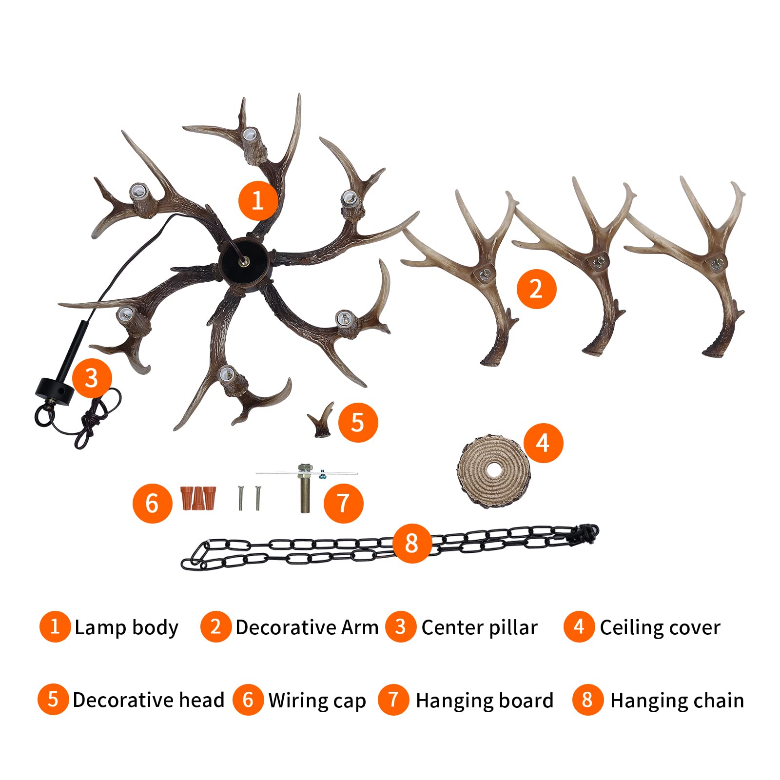 HUITICO Rustic Antler Chandelier Lighting, 6 Light Resin Deer Antler Chandelier Vintage Style for Living Room Dining Room Bedroom Retro Deer Horn Cabin Light