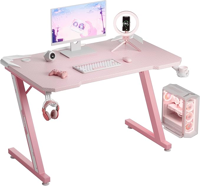 Gaming Desk Computer Desk Z-Shaped Gaming Table with Carbon Fibre Surface