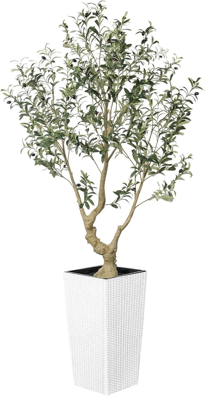 Olive Tree 7 Feet - Olive Trees Artificial Indoor with White Tall and Large Planter