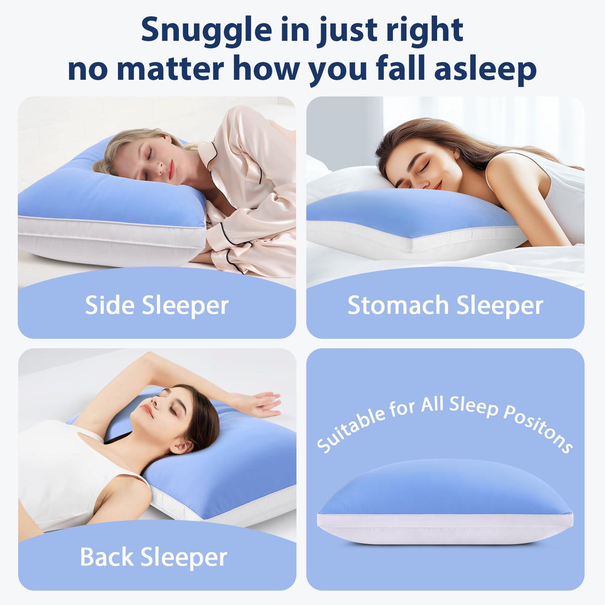 Cooling Bed Pillows Standard Size Set of 2, Cool for Hot Sleepers, Soft Gusseted Hotel Down Alternative Pillow 2 Pack for Side Back Stomach Sleeper, Supportive, Pain Relief, Icy Blue, 20" x 26"