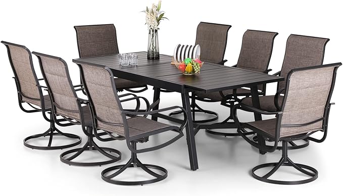 9 PCS Patio Dining Set, Outdoor Table and Chair Set with 8 Swivel Dining Chair
