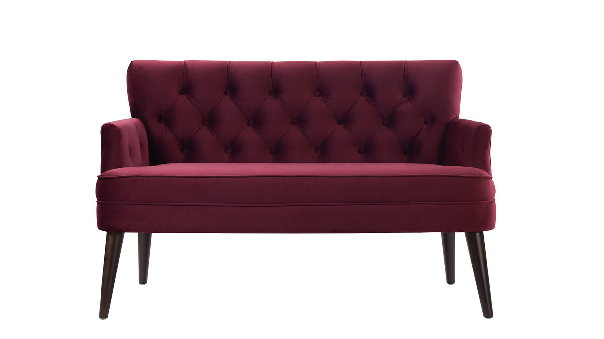 Mia Button Tufted Recessed Arm Accent Settee, Burgundy
