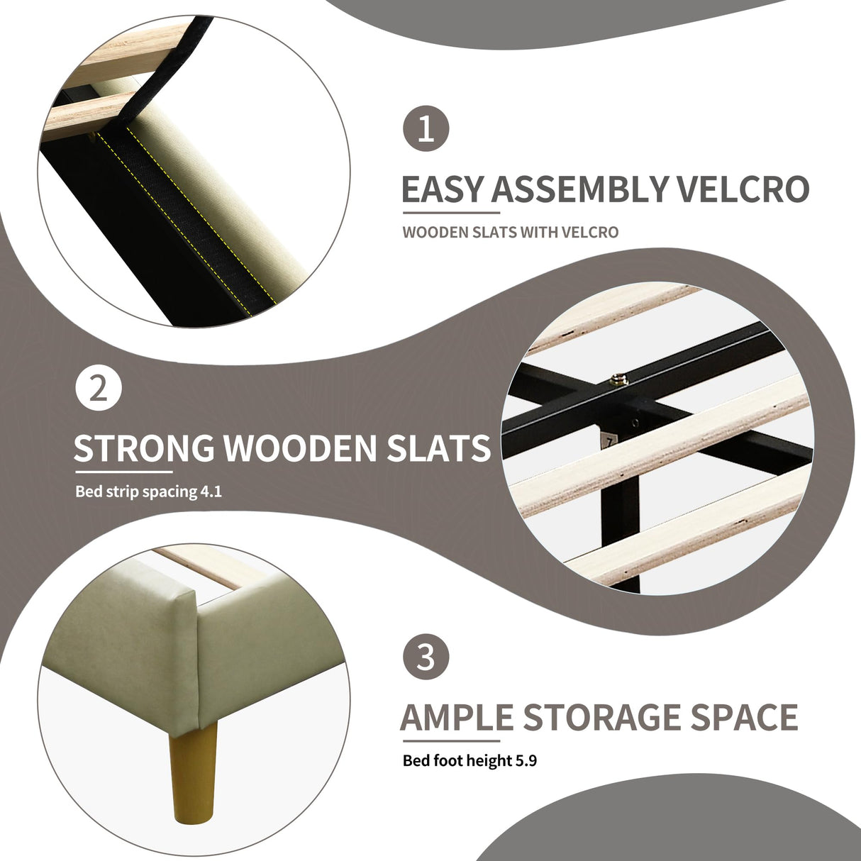 Modern Upholstered Bed Frame with Double Wingback Headboard