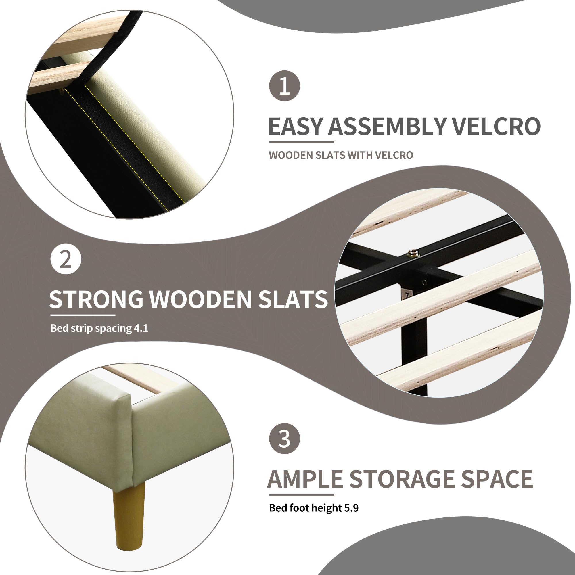 Modern Upholstered Bed Frame with Double Wingback Headboard