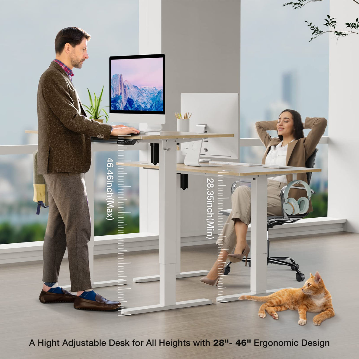 SMUG Height Adjustable Electric Standing Desk, 48 x 24 Inches Sit Stand up Desk Home Office Computer Desk, Ergonomic Desk with Memory Controller Standing Table Natural