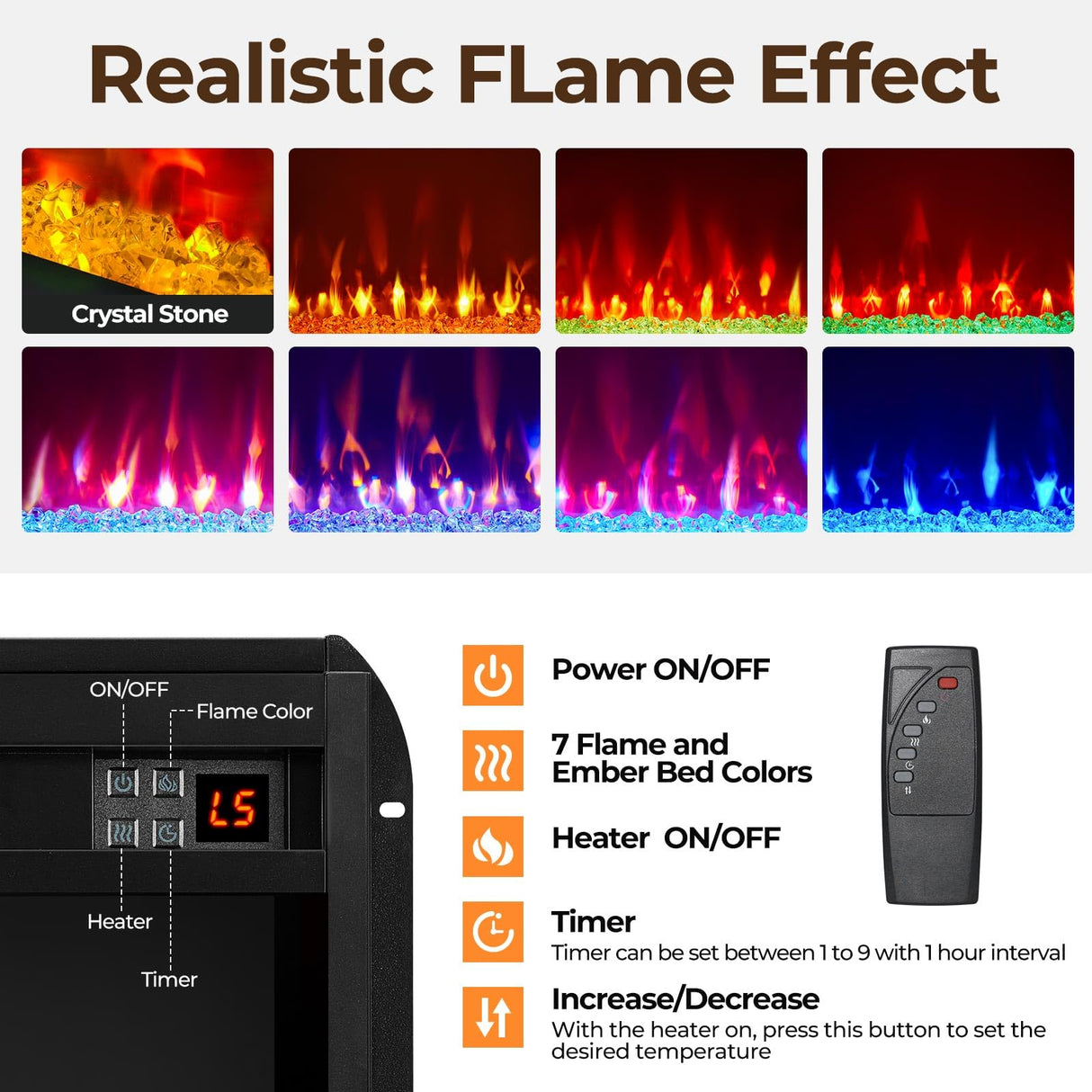 Fireplace TV Stand with Led Lights and Power Outlets, Entertainment Center