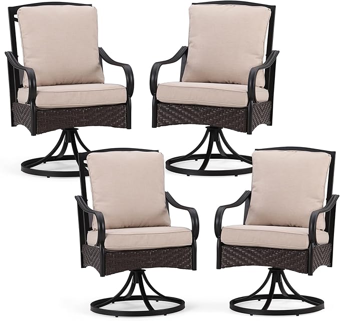 Patio Swivel Chairs Set of 4, Large & Padded Outdoor Dining Chairs
