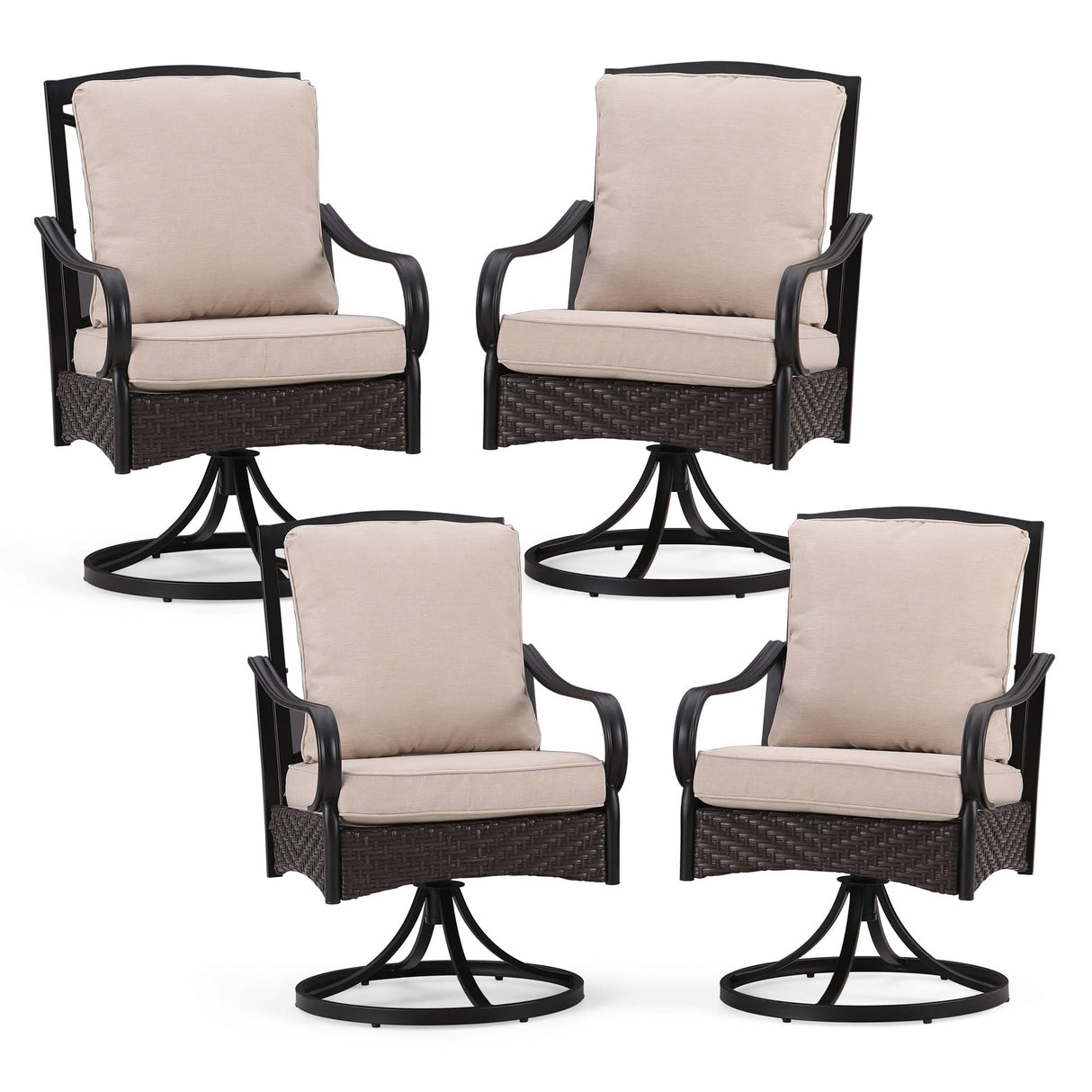 Patio Swivel Chairs Set of 4, Large & Padded Outdoor Dining Chairs