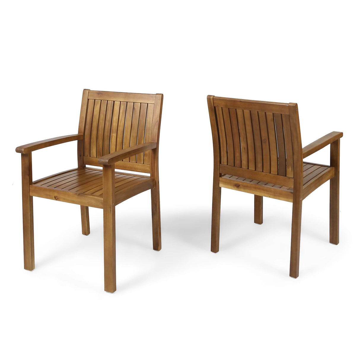 Teague Outdoor Acacia Wood Dining Chairs (Set of 2), Teak Finish