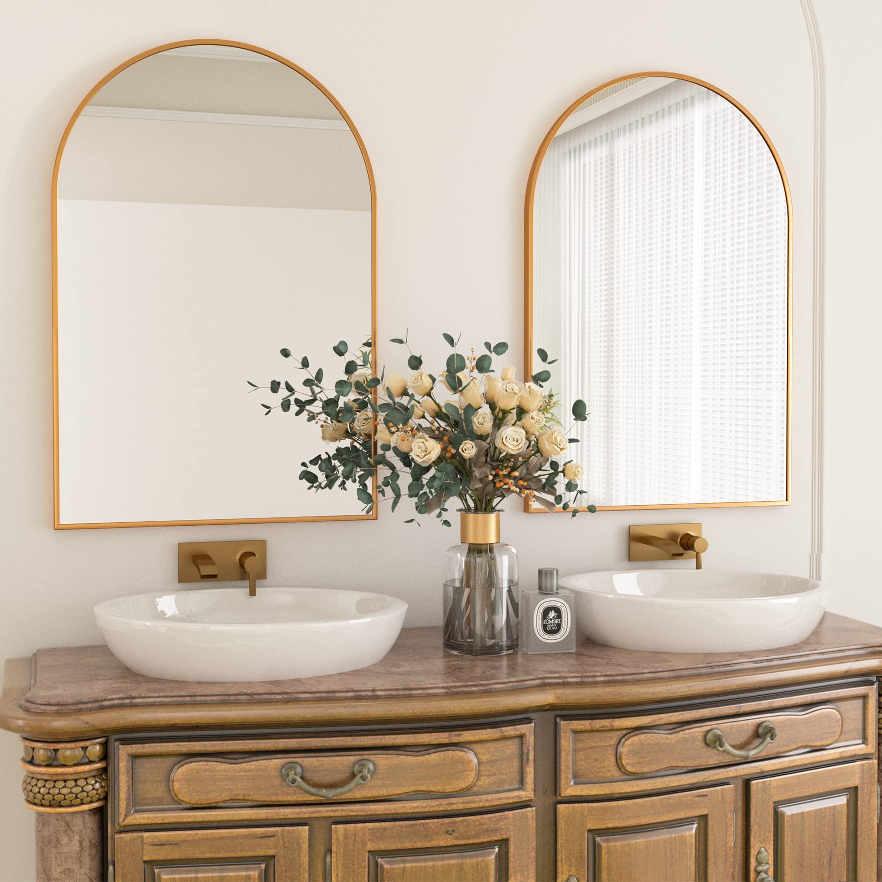 20"x30" Arched Bathroom Mirror - Wall Mounted Mirror - Gold Arch Mirror