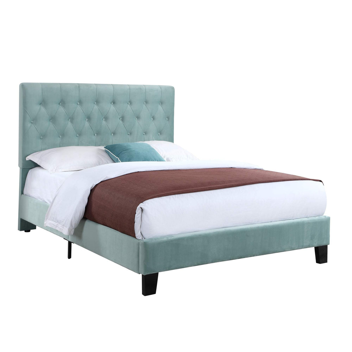 Dalton Velvet Upholstered Bed, Full, Aqua