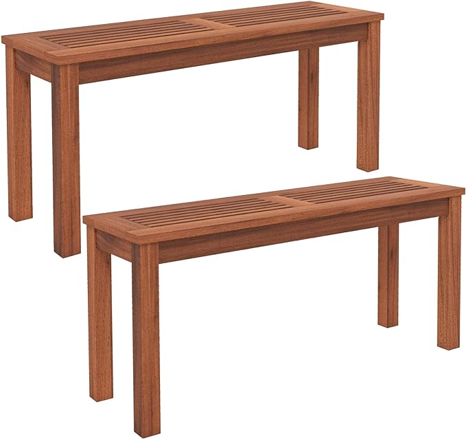 Patio Wood Bench, 2-Person Solid Wood Bench