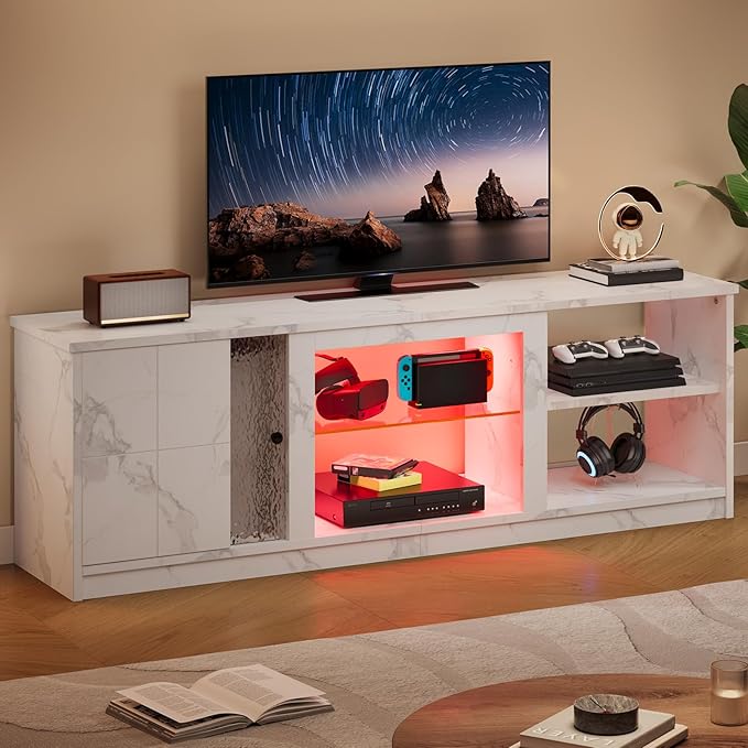 63-Inch LED TV Stand for 70/55/65 Inch TV, Black Gaming Entertainment Center