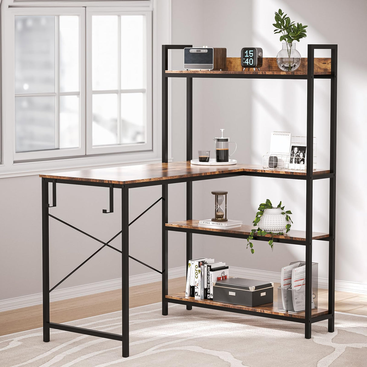 40 Inch Small L Shaped Computer Desk with Storage Shelves, Home Office Corner Reversible Desk Study