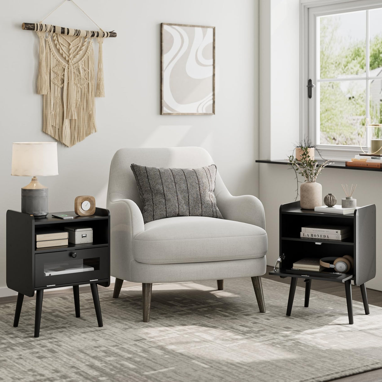 Night Stand Black Nightstand Modern Side Table Bedroom Night Stand End Table with Drawer Mid