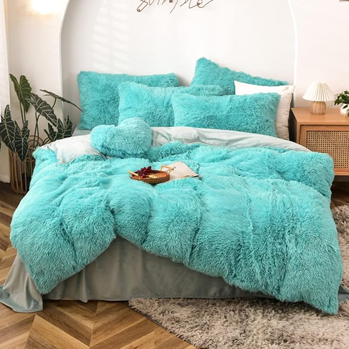 Terracotta Plush Shaggy Duvet Cover Set, Soft Velvet Fluffy Comforter