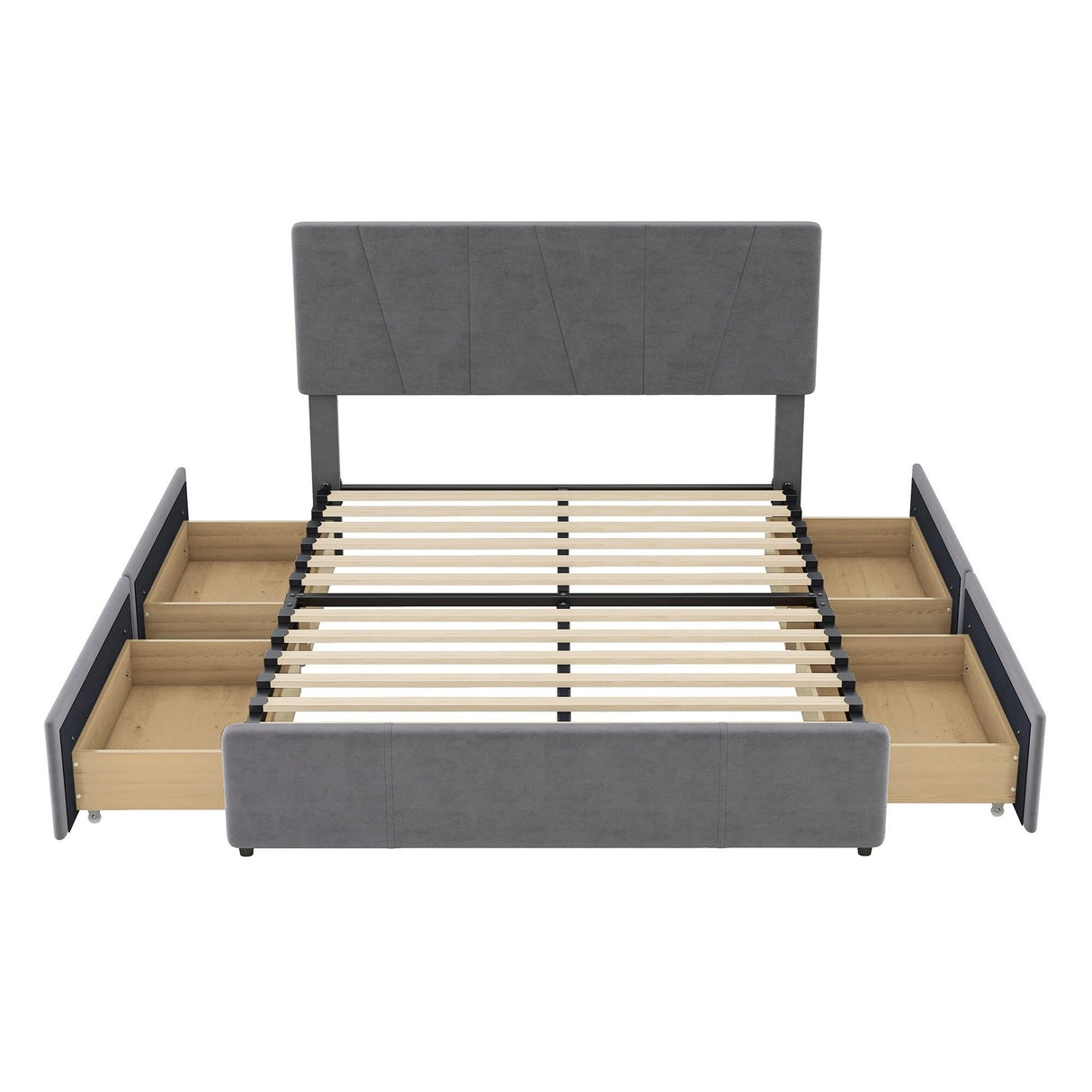 Upholstery Platform Bed with Four Drawers on Two Sides Grey - Full