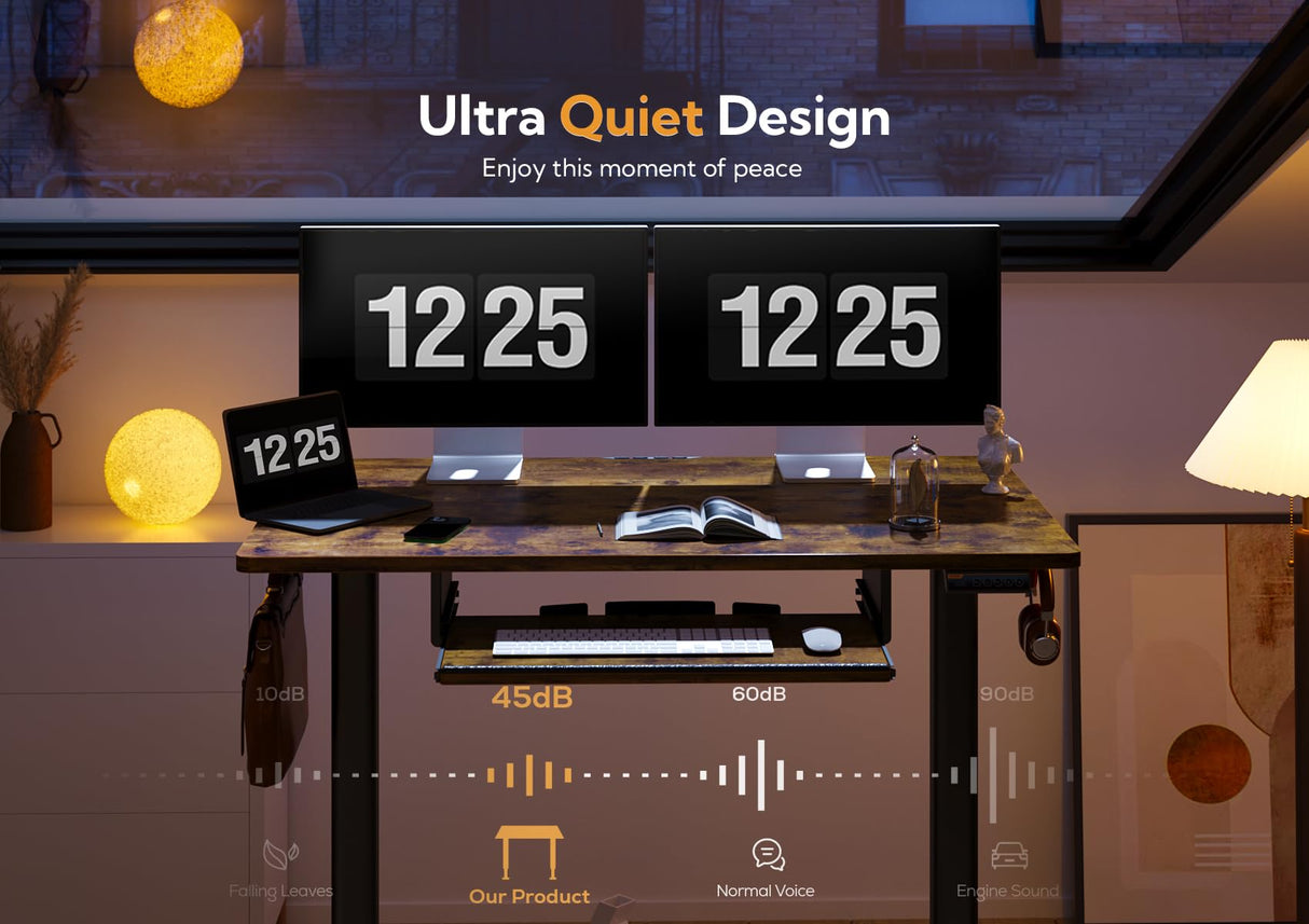 Desk with Keyboard Tray, Standing Desk Adjustable Height, Raising Desks for Home Office and Computer Workstation, 48 Inches, Rustic Brown