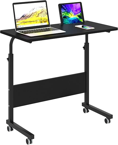 Rolling Laptop Desk Cart Height Adjustable, 23.6 inch Adjustable Mobile Bed Table