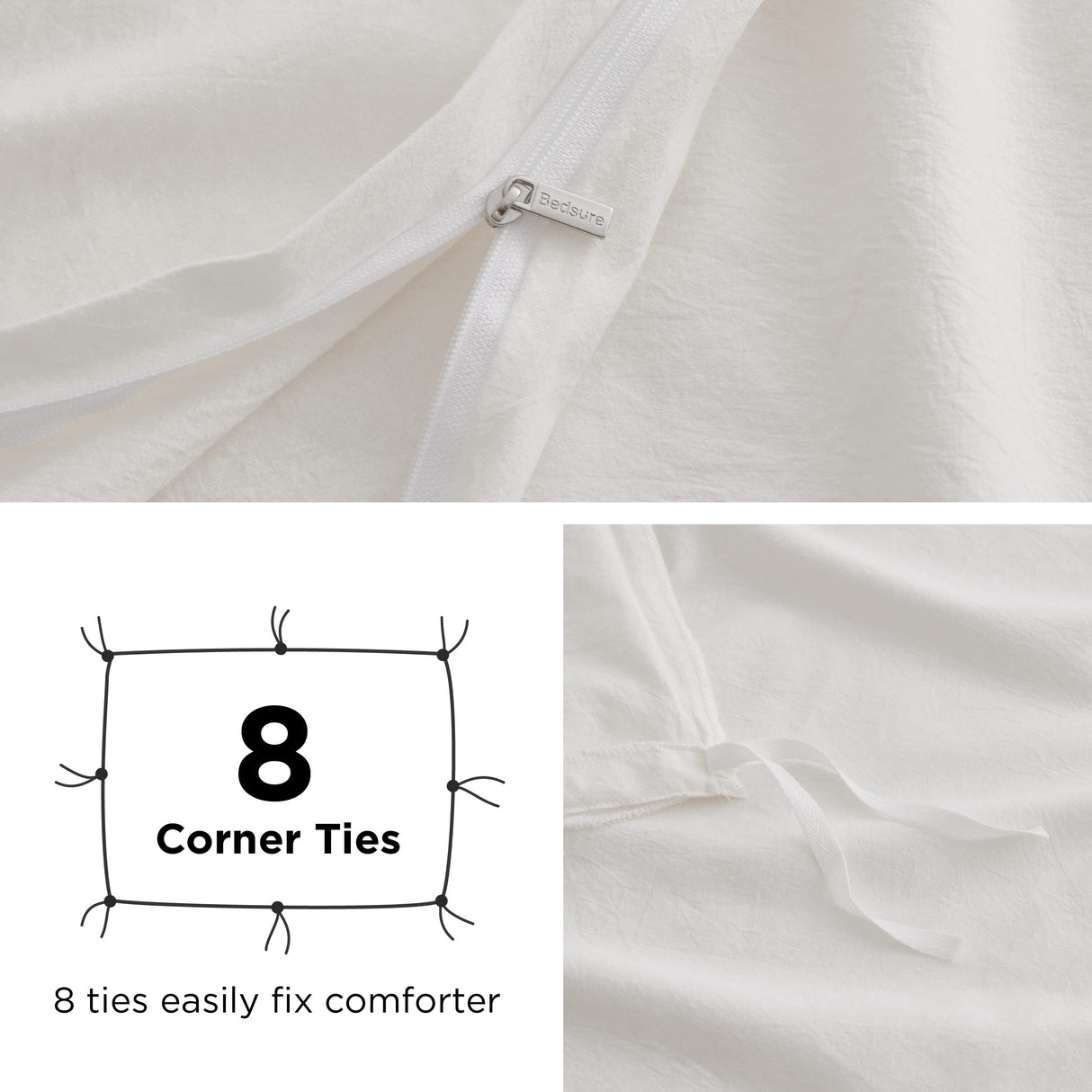 Bedsure 100% Washed Cotton Duvet Cover King Size - Minimalist Natural White Cotton Duvet Cover for All Seasons - 3 Pieces Plain Simple Duvet Cover Set with 2 Pillow Shams (White, King, 104"x90")
