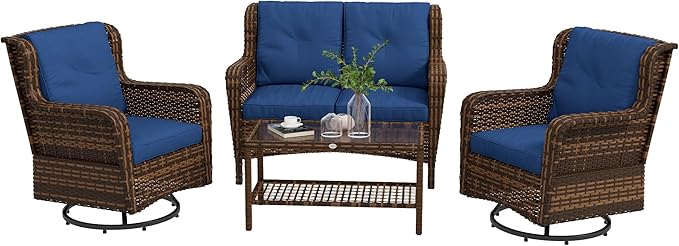 4 Piece PE Rattan Outdoor Patio Furniture Set, Wicker Conversation Set