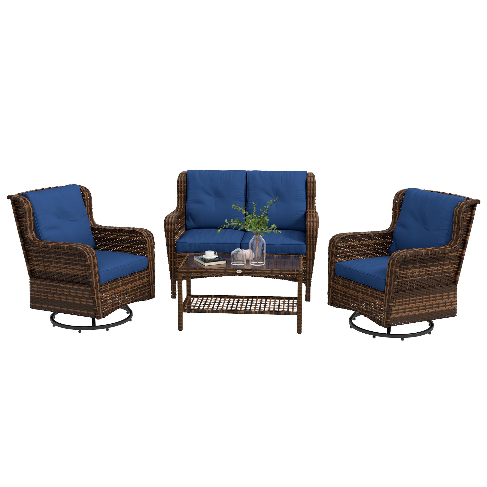 4 Piece PE Rattan Outdoor Patio Furniture Set, Wicker Conversation Set