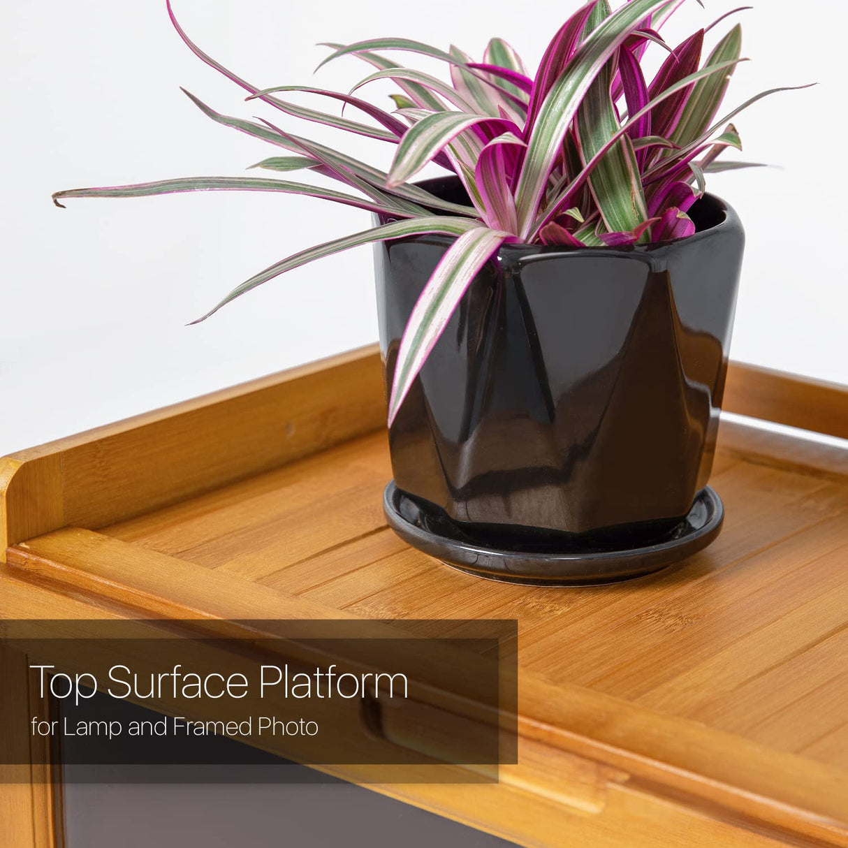 MoNiBloom 4 Tier Book Cabinet with Acrylic Doors Bamboo Display Bookshelf Organizer Stand for Student Room Living Room Home Office, Brown