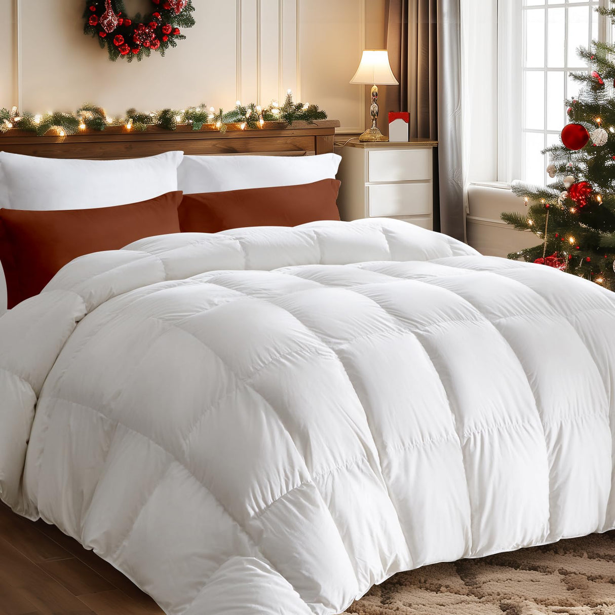 Cloud Soft Hotel Collection Comforters with 100% Cotton Cover (90x90 Inch, White)