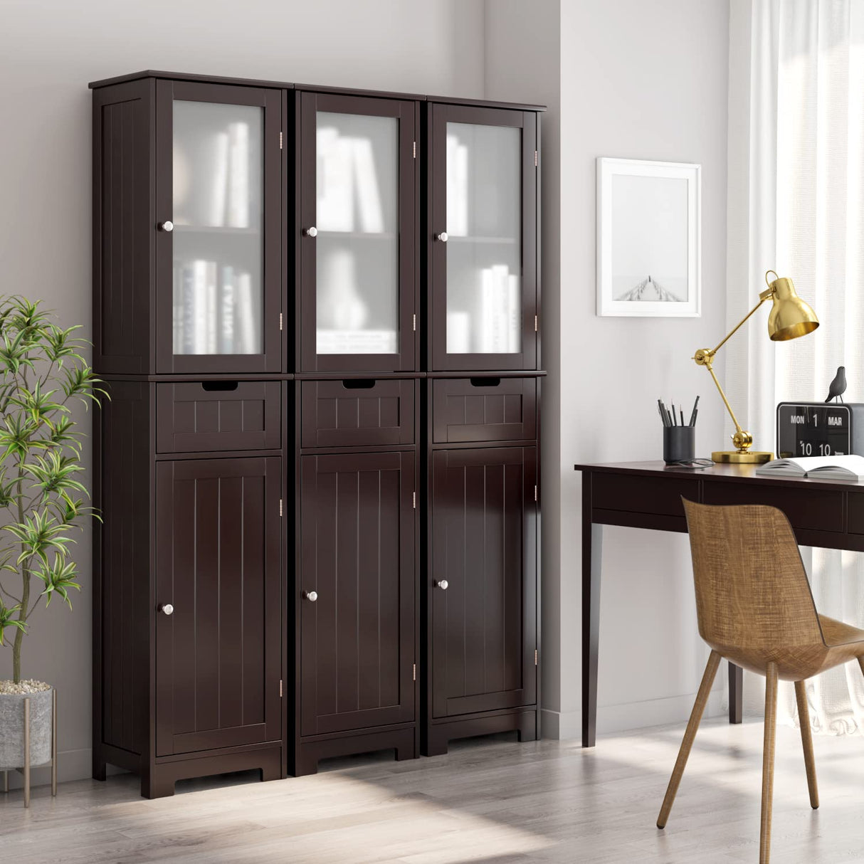 Bathroom Cabinet, Storage Cabinet with 2 Door & 1 Drawer, Floor Freestanding Cabinet with Adjustable Shelves,