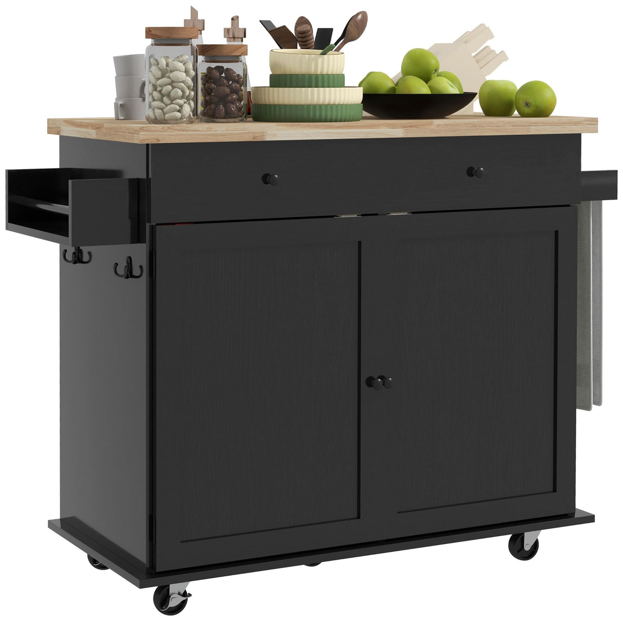 Kitchen Island with Storage, Farmhouse Rolling Kitchen Island Cart on Wheels