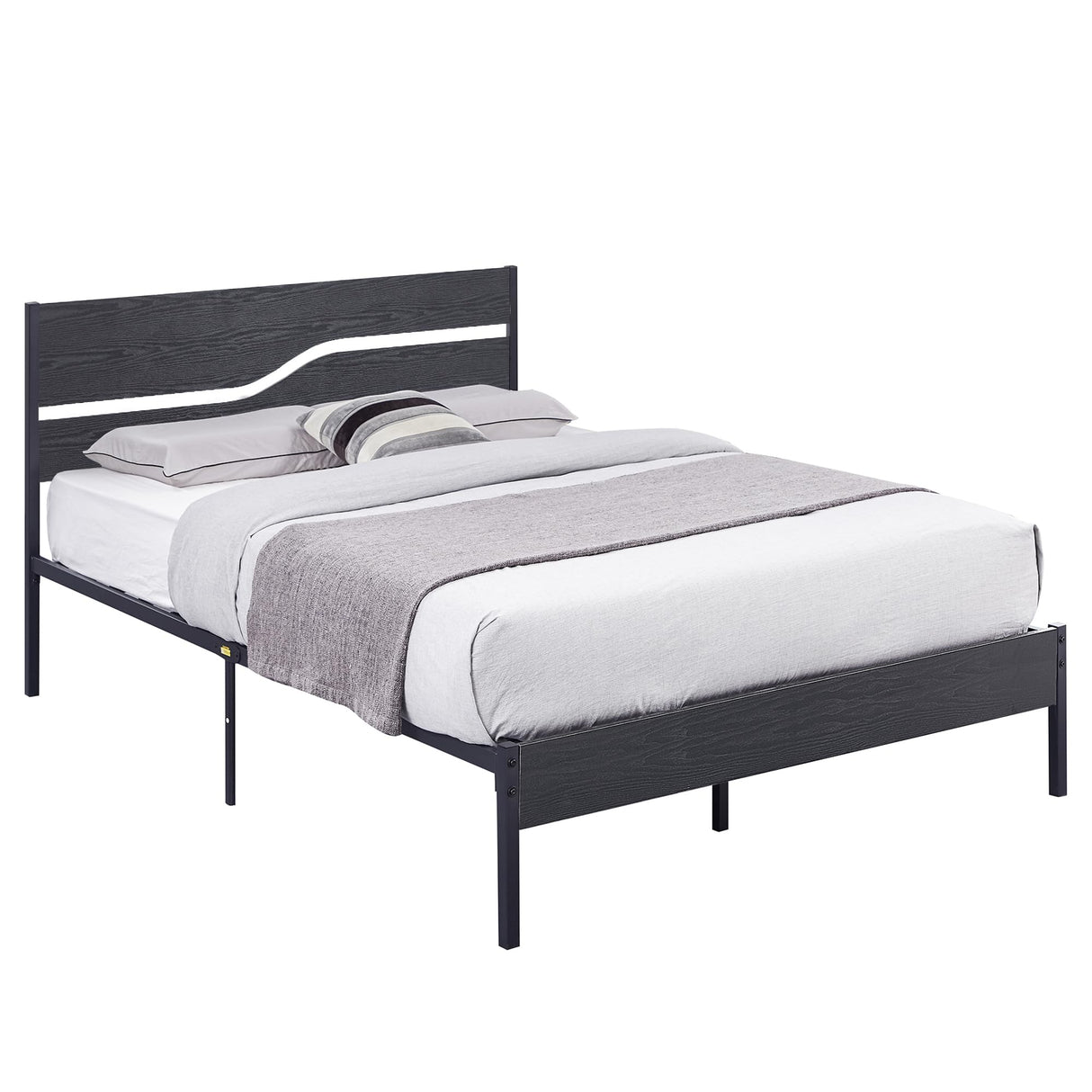 Full Size Platform Bed Frame with Wood Headboard, Strong Metal Slats Support Mattress