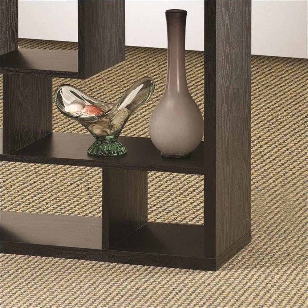 Furniture Asymmetrical Cube 10-Shelf Black Oak Bookcase 800262