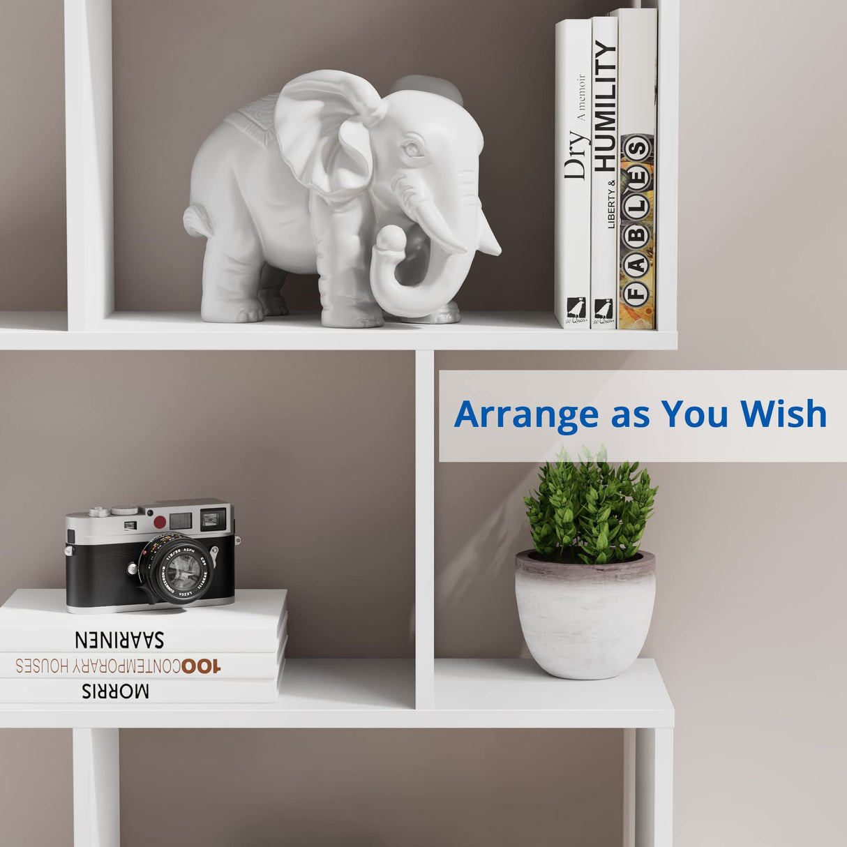 Set of 2 Geometric Bookcase, S-Shaped Modern Bookshelf, Room Divider Bookshelf, 62" Tall Unique Abstract Bookcase with 5-Tier Display Shelf for Living Room Office, White & Black