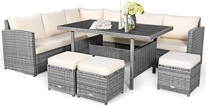 7 PCS Wicker Outdoor Conversation Set, Patio Sectional Furniture Sofa Set