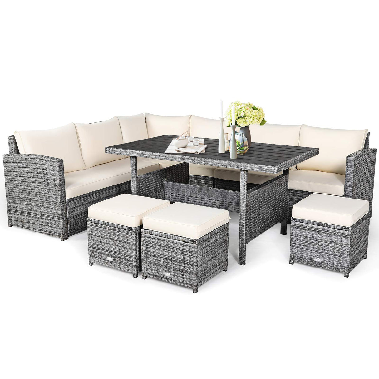 7 PCS Wicker Outdoor Conversation Set, Patio Sectional Furniture Sofa Set