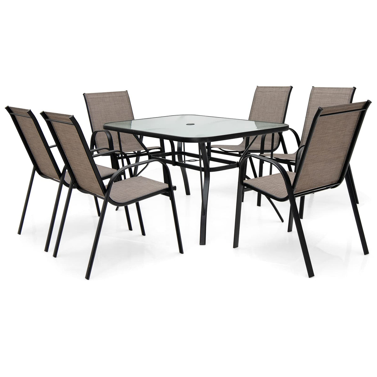 7 Piece Patio Dining Set, Outdoor Dining Table Set with 6 Stackable Chairs