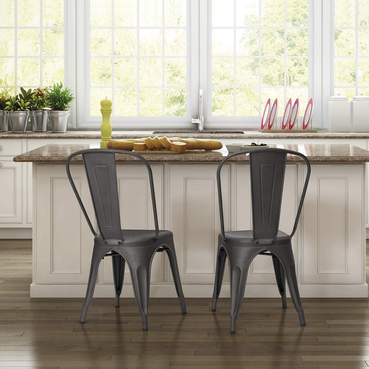 Metal Dining Chairs Indoor Outdoor Use Stackable Tolix Industrial Metal Chairs