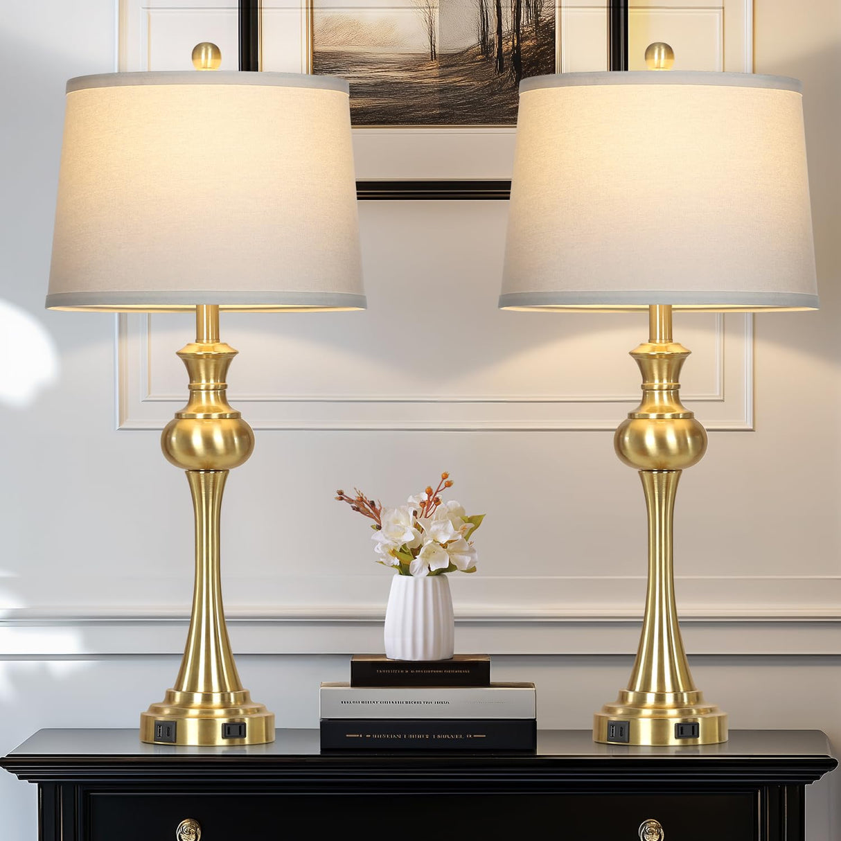 28.75" Gold Table Lamps for Living Room,Touch Lamps for Bedrooms Set of 2 - Nightstand