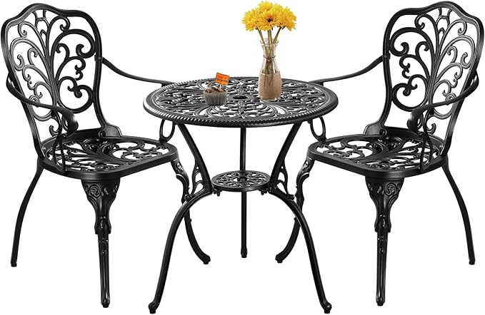 3 Piece Outdoor Bistro Set, Cast Aluminum Outdoor Bistro Table