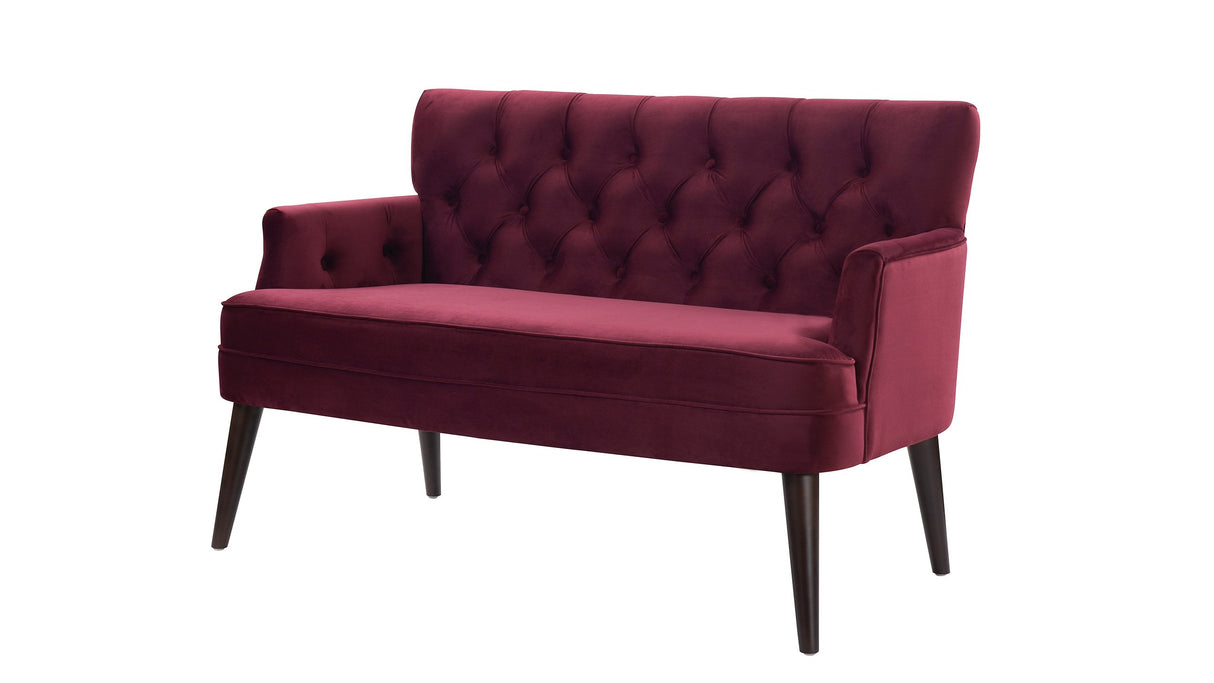 Mia Button Tufted Recessed Arm Accent Settee, Burgundy