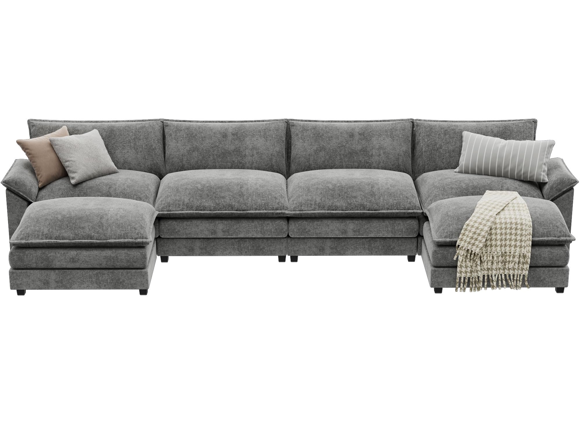 Sectional Modular Sofa U Shaped Chenille Fabric Couch