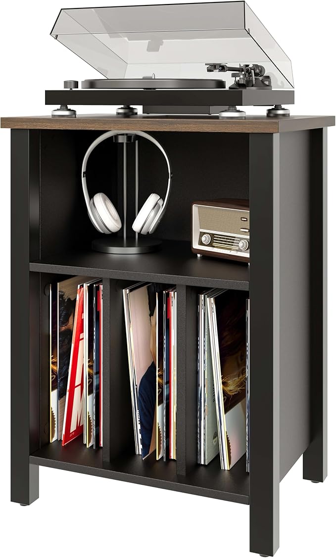 Record Player Stand, Vinyl Record Storage Table End Table with Display Shelf Holds up to 130 Albums