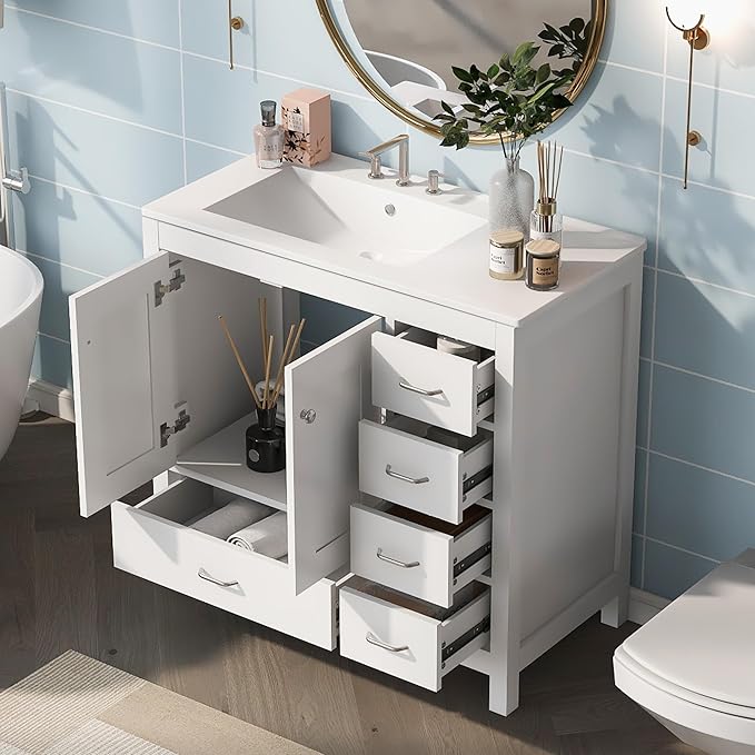 36" Bathroom Vanity with Sink, Free Standing Single Basin Vanity Set