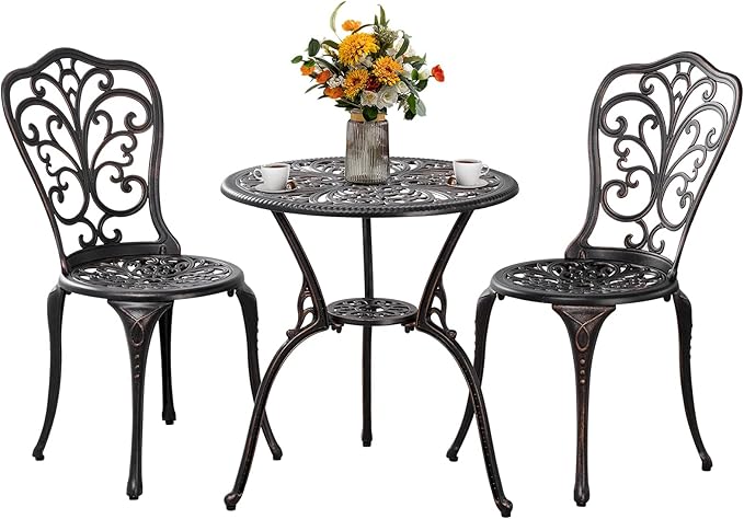 3 Piece Patio Set Outdoor Bistro Set,Cast Aluminum Bistro Table and Chairs Set of 2