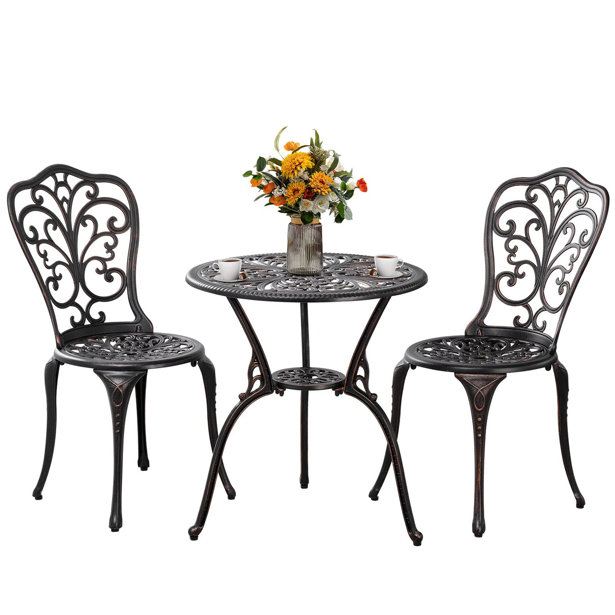 3 Piece Patio Set Outdoor Bistro Set,Cast Aluminum Bistro Table and Chairs Set of 2